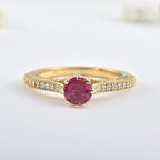 6x6 mm Round Ruby Side Accent 925 Sterling Silver Yellow Plated Ring