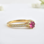 6x6 mm Round Ruby Side Accent 925 Sterling Silver Yellow Plated Ring