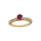6x6 mm Round Ruby Side Accent 925 Sterling Silver Yellow Plated Ring