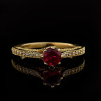 6x6 mm Round Ruby Side Accent 925 Sterling Silver Yellow Plated Ring