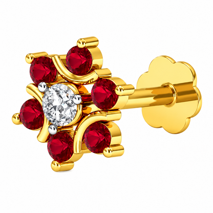 Red and White CZ Floral Nose Pin – 925 Sterling Silver